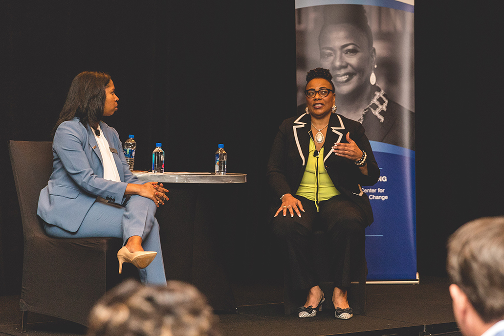 Dr. Bernice King is interviewed at Elavon employee meeting