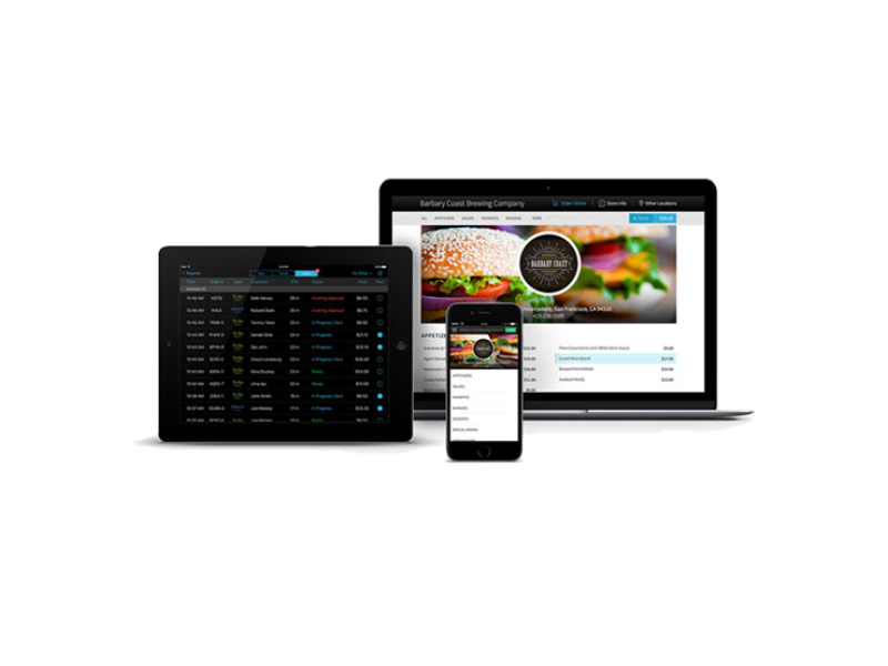 Elavon’s POS software displayed on tablet, laptop, and phone. 